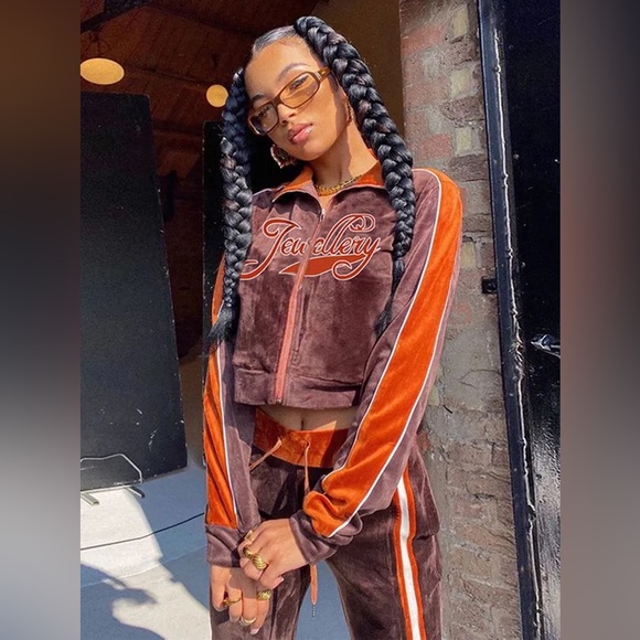 Velvet Crop Jacket With Pants Set - Picture 1 of 6